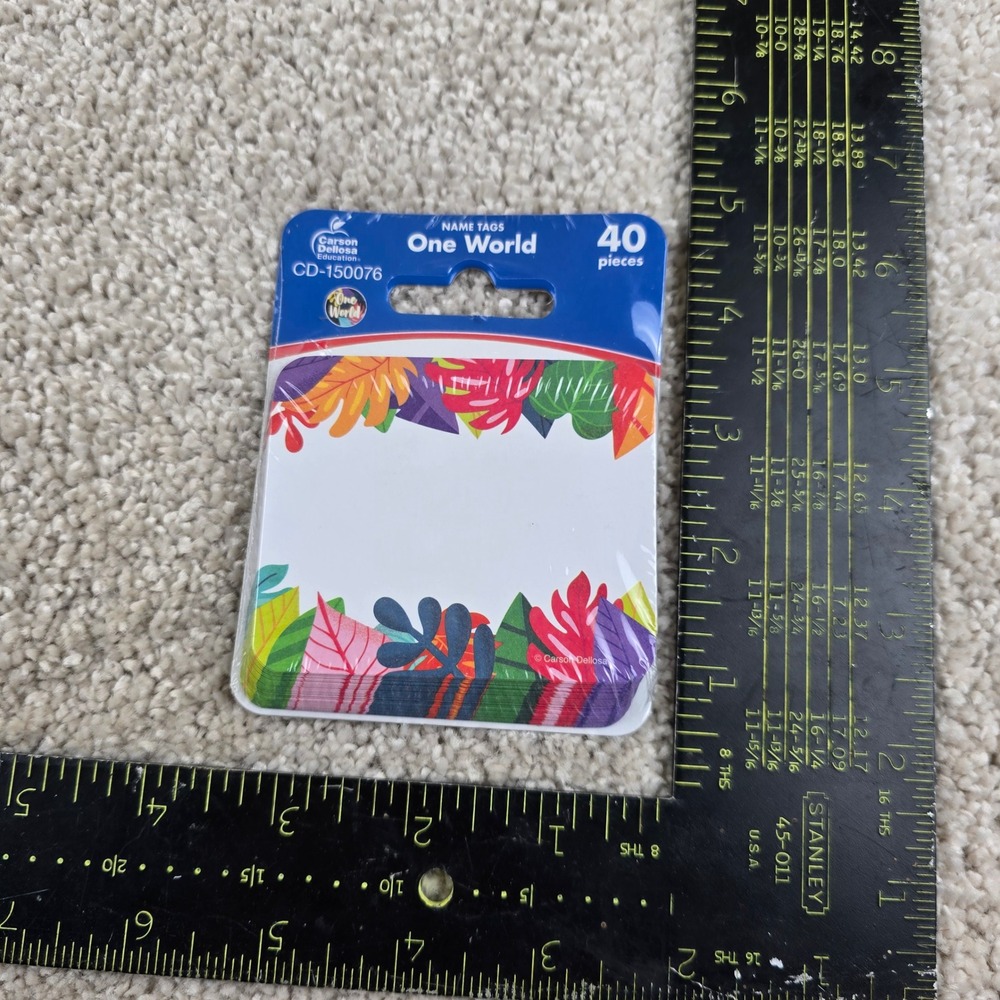 Carson Dellosa‎ Name Tags Multicolor One World Tropical Leaves 40ct CD-150076
